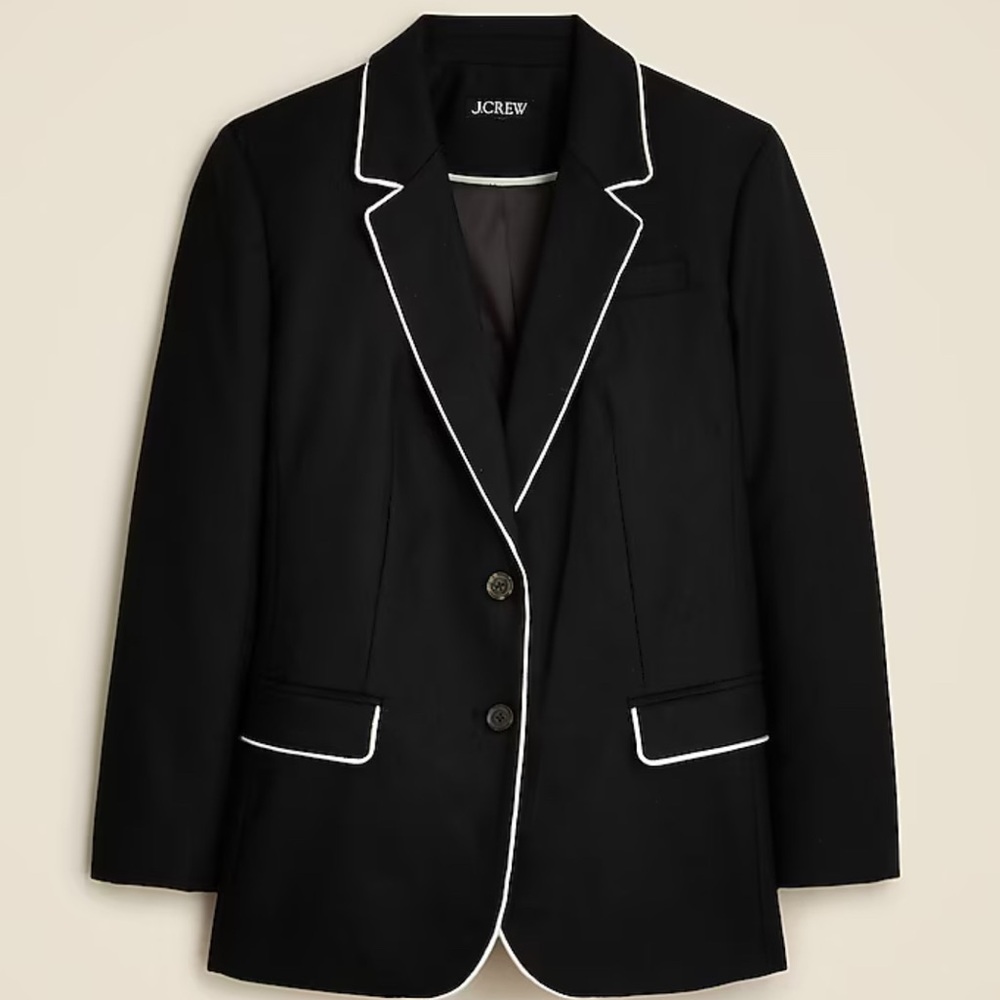 J. Crew Black Linen Blazer with White Piping size 20